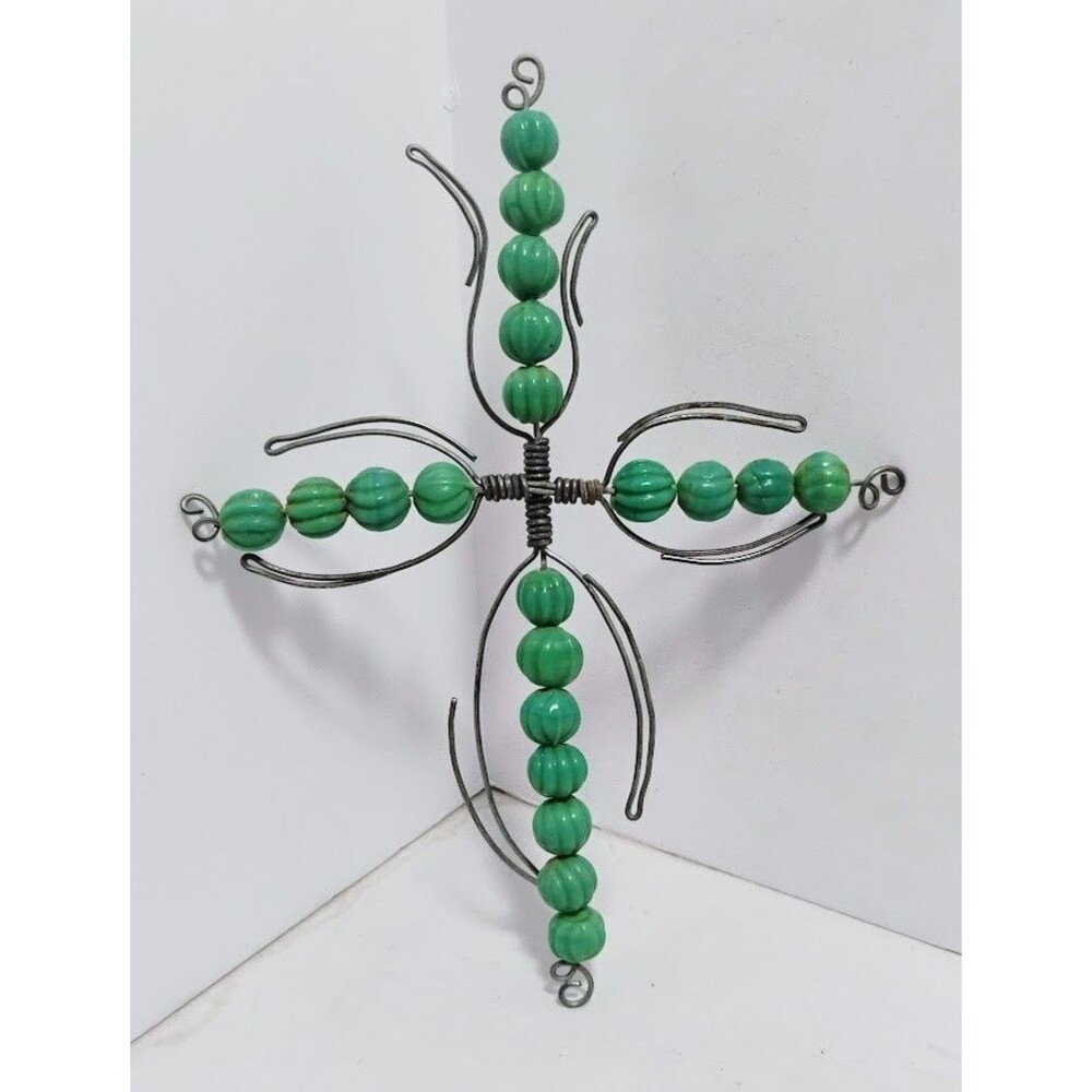 7” DECORATIVE HAND MADE BEADED & WIRE SOUTHWESTERN STYLE WALL CROSS